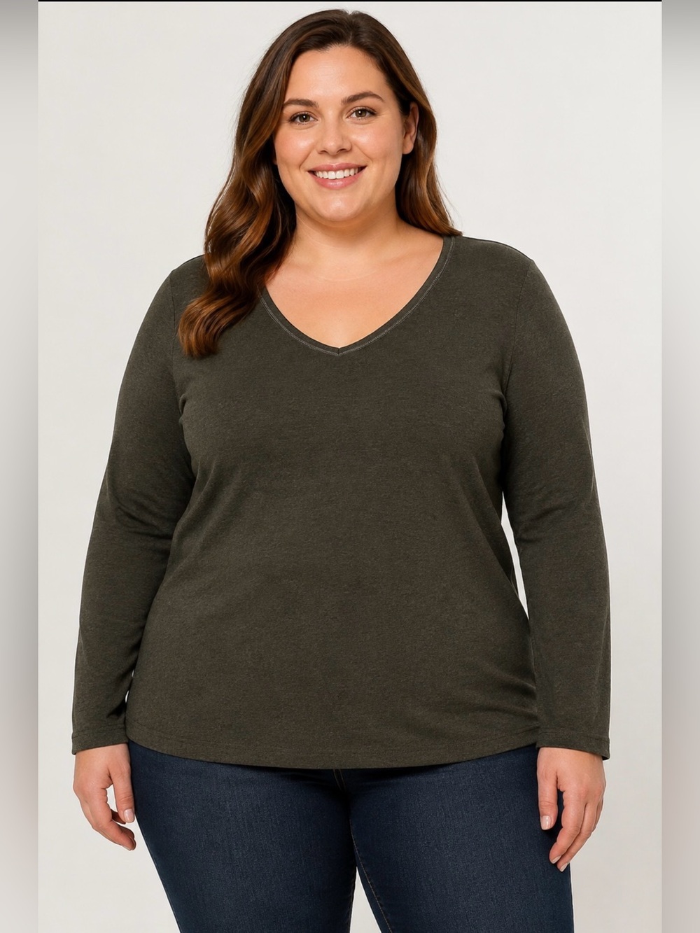 Venezia Olive V-Neck Long Sleeve Tee